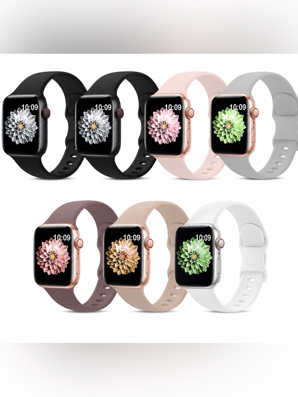 7-Pack Apple Watch Silicone Bands • 38/40/41/42mm • Neutral Colors